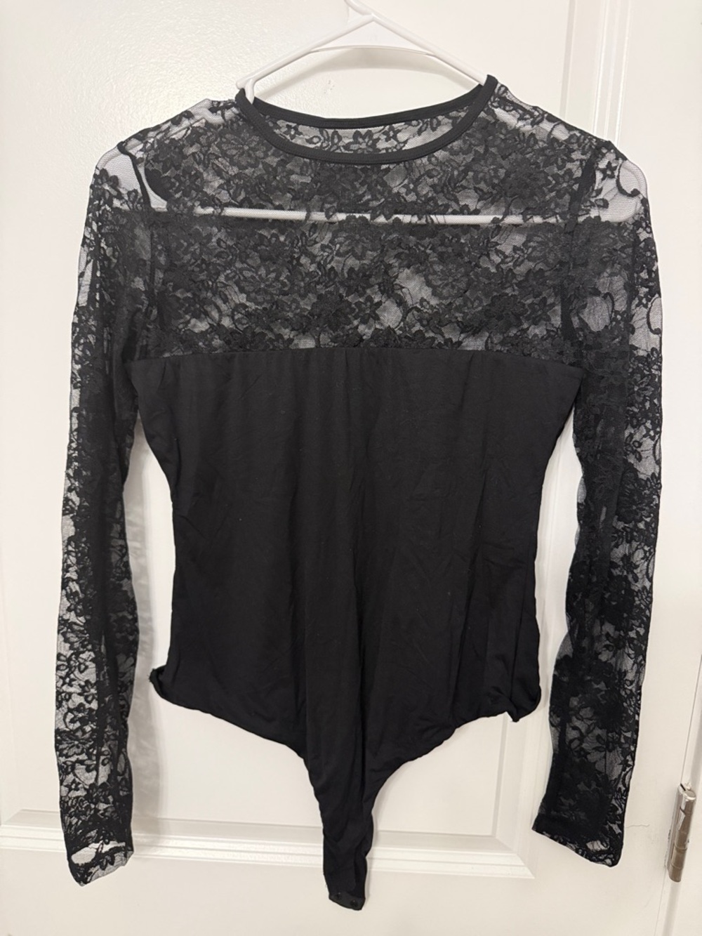 Black Lace-Detail Long Sleeve Bodysuit